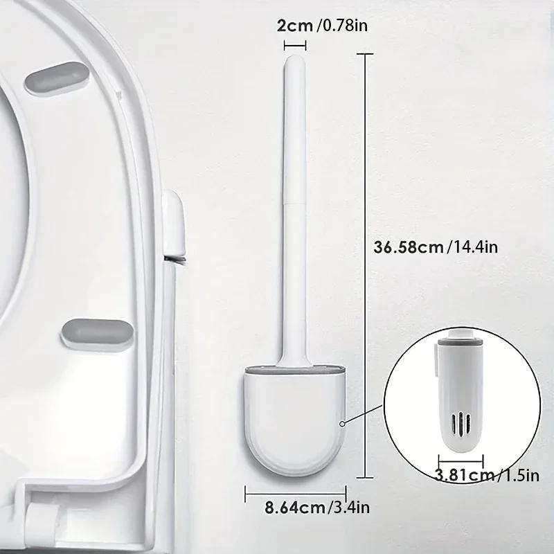 Wall-Mounted Silicone Toilet Brush Set-Easy-Install, Long-Handle,No Dead Corners,Efficient Cleaning,Portable Design with Holder