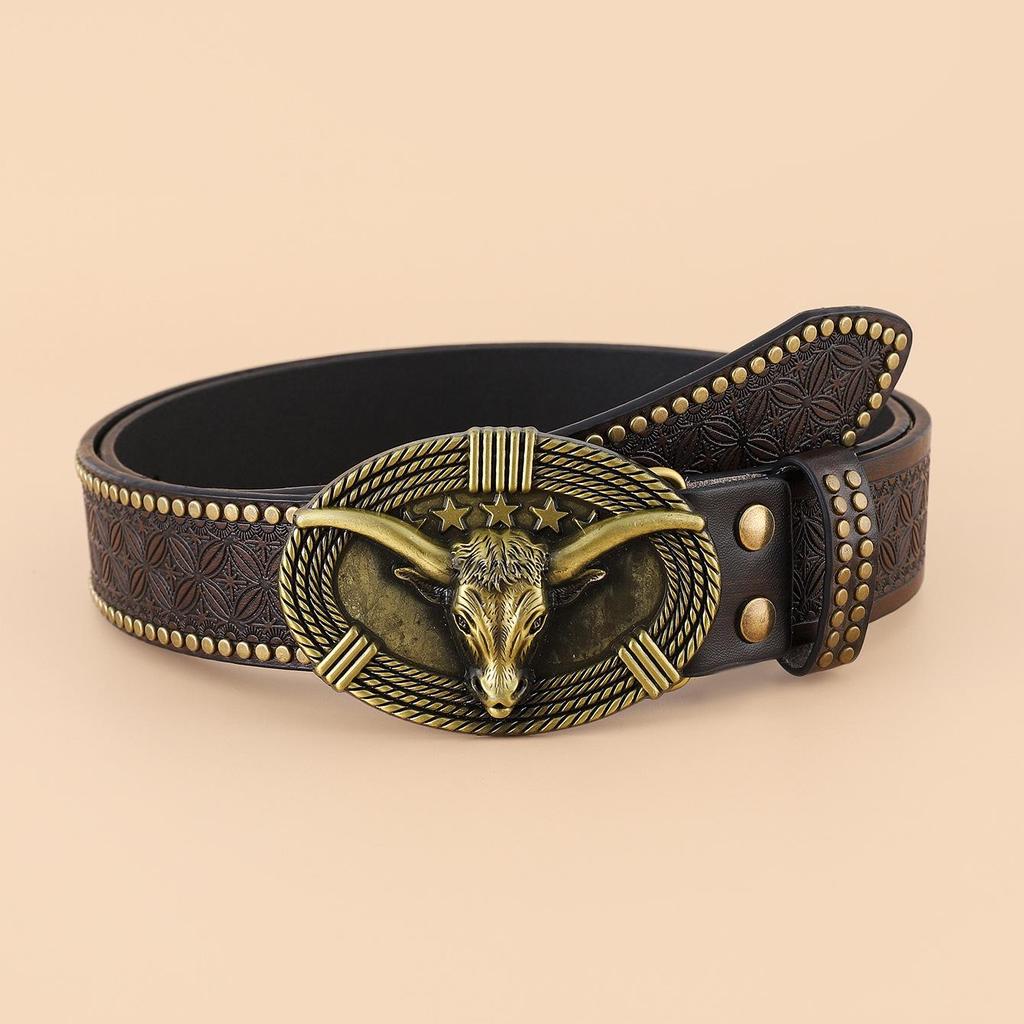 Western Cowboy Cowhead Belt - Retro Punk Style for Men