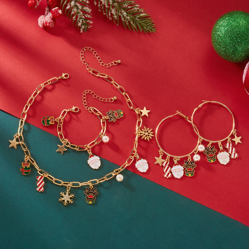 Snowflake Christmas Necklace And Earrings Set With Alloy Accents For Seasonal Gift