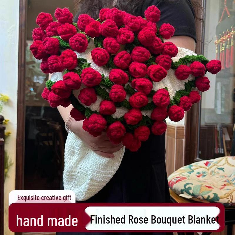 Handmade Rose Bouquet Sofa Blanket: Valentine's Day or Birthday Gift for Girls, Artificial Flower Throw Blanket
