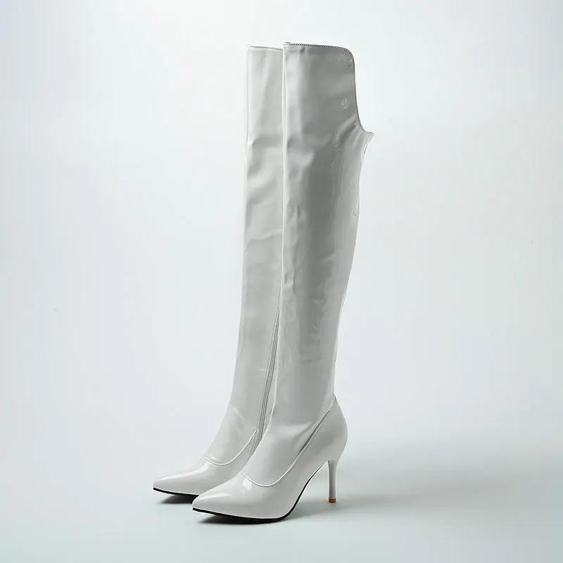 Модные женские ботфорты на высоком каблуке из лакированной кожи, женские ботинки на очень высоком каблуке на молнии, женская обувь больших размеров