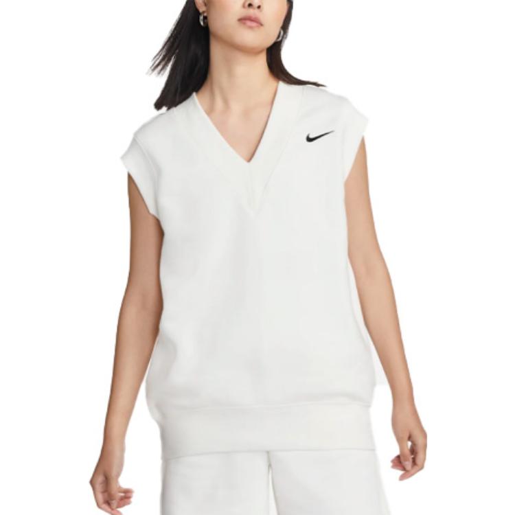 Nike Однотонный топ-майка с V-образным вырезом и логотипом, свободный, повседневный, женский, белый DQ6760-133