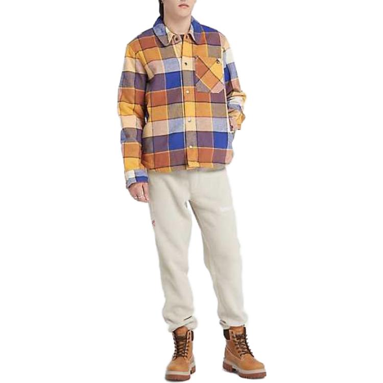 Timberland Рубашка из органического хлопка с флисовой подкладкой, клетчатый воротник, длинный рукав, мужские рубашки, желтый A6G5S-DY1