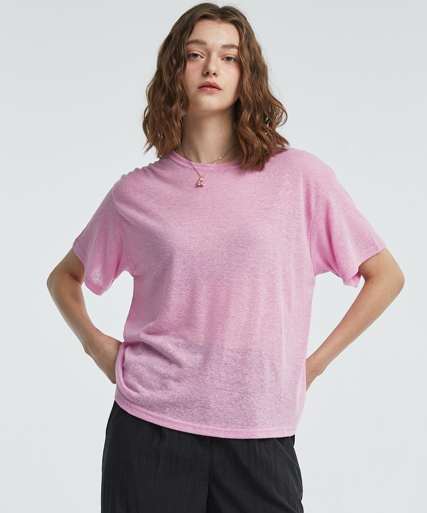 MANAVIS7 Basic Linen T-Shirt [Pink]