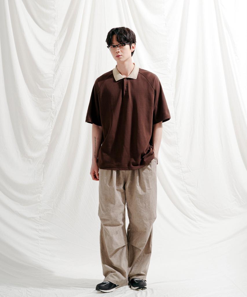JEMUT Forward Oversized Collared Short Sleeve T-Shirt Brown Oyst2559