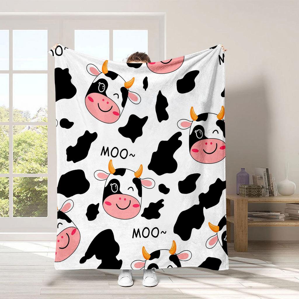 Cute Strawberry Cow Printed Blanket for Sofa Bed Travel Camping Living Room Office Conditioning Blanket for All Seasons Gifts