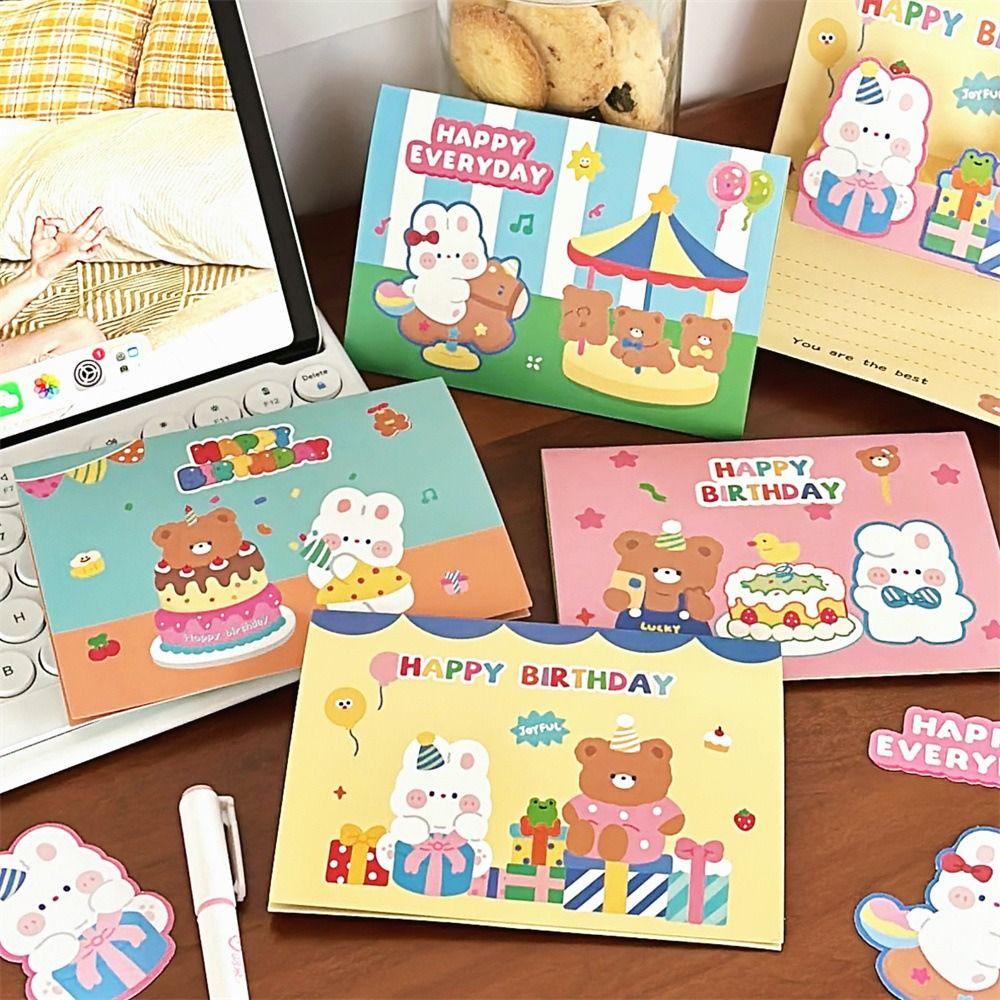Ins Style Cartoon Birthday Card Cute Folding Postcard Creative Gift Card Friend