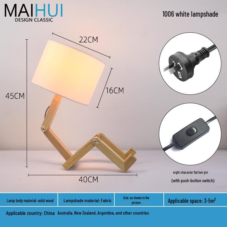 Скандинавский светодиодный прикроватный ночник из массива дерева - настольная лампа-робот