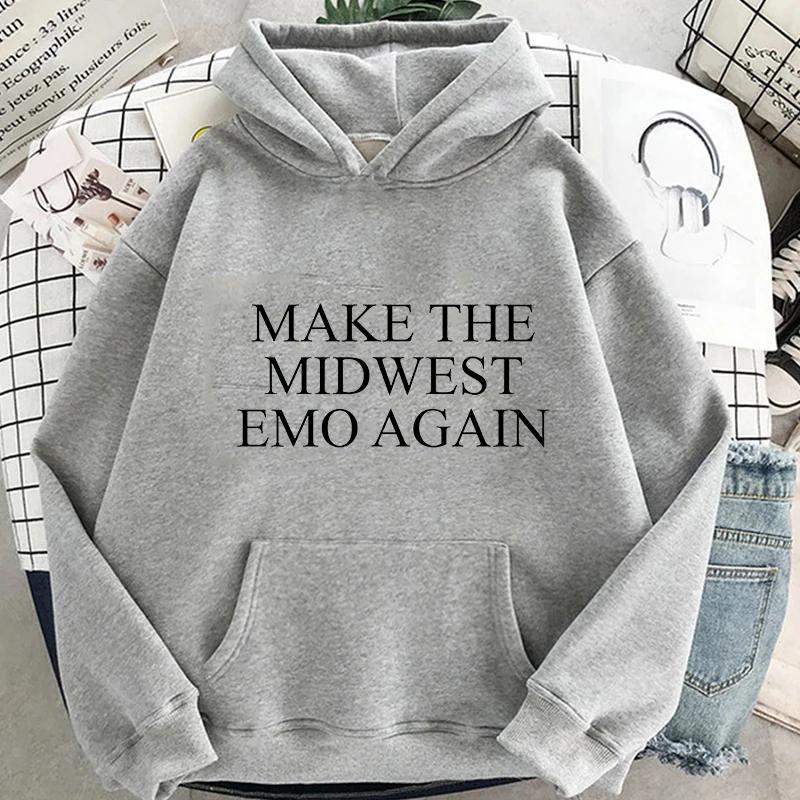 Мужская одежда Midwest Emo Letter Print Hoodies Графические толстовки Moletom Длинные рукава с капюшоном Пуловеры Harajuku Повседневная уличная одежда