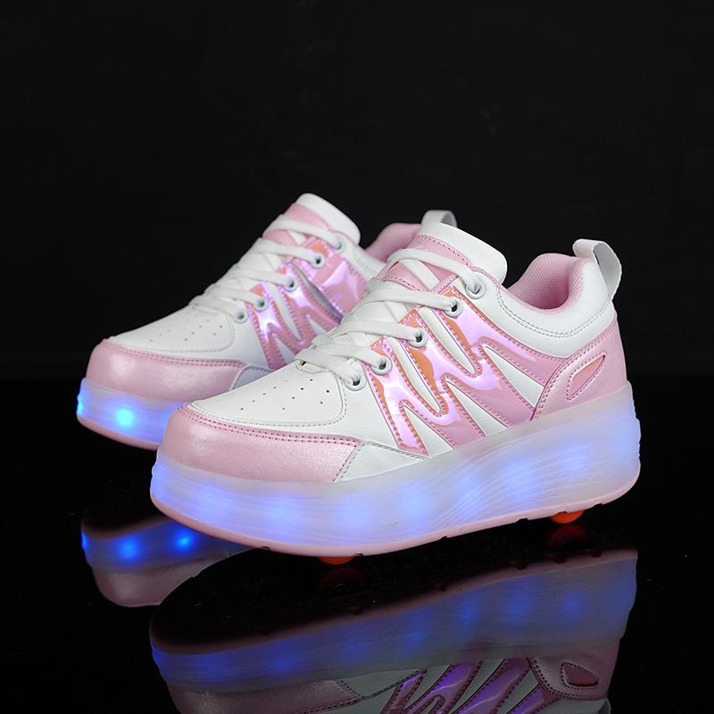 Четырехколесные детские туфли Heely с колесами, спортивная обувь с зарядкой через USB, светодиодная спортивная обувь для девочек, роликовые коньки