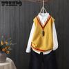 Women's Autumn Winter Knitwear Sleeveless Pullovers Outwear V-neck Knitted Vests Solid Color Casual Sweaters