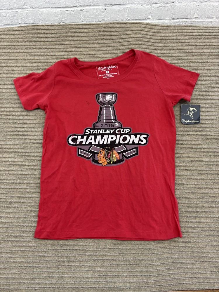 Женская футболка Chicago Blackhawks Размер S Чемпионы Кубка Стэнли 2015 Хоккейная футболка НХЛ