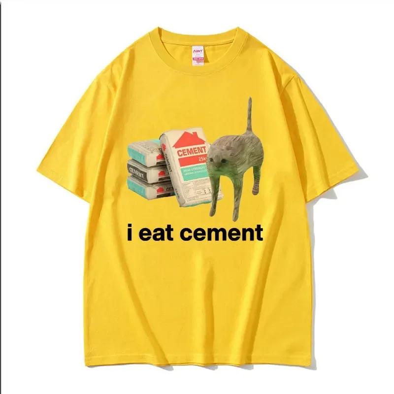 I Eat Cement Cursed Cat Funny Meme T Shirt WoFashion Humor Short Sleeve T Shirts High Quality Cotton T-shirt Tops 2024