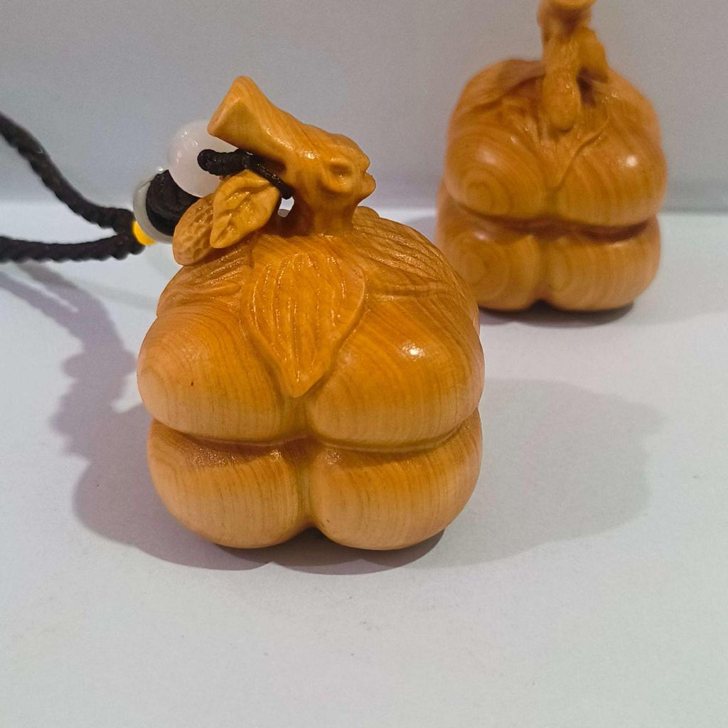 Cliff Cypress Wood Carving: Chinese Luck Ornament with Persimmon and Peanut - Perfect Birthday Gift for Men.