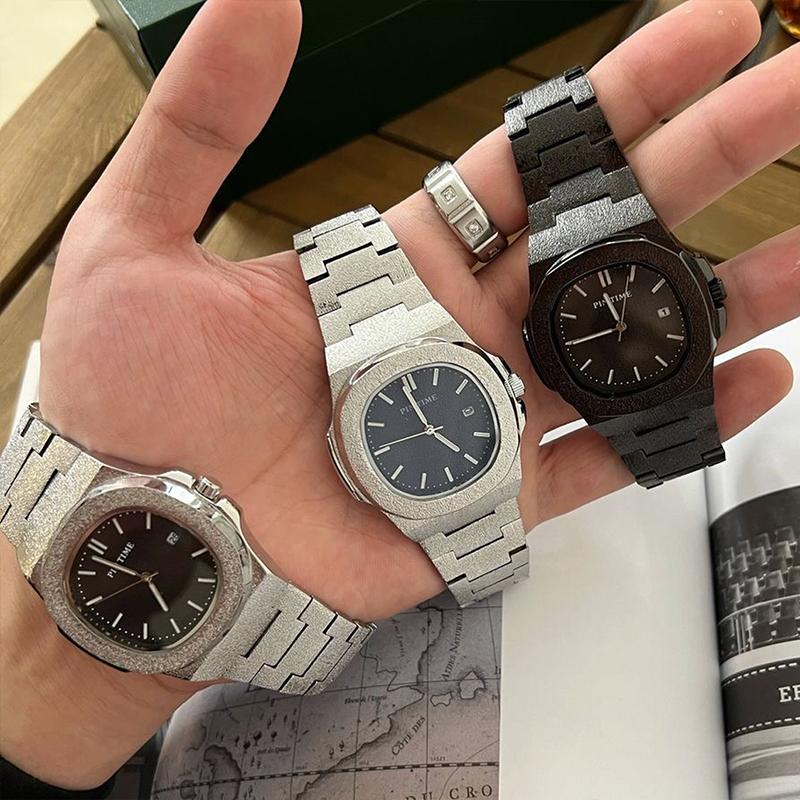 Матовая поверхность кварцевые часы мужские роскошные хип-хоп серебристо-голубые золотые часы мужские часы мужские Reloj Hombre Masculino