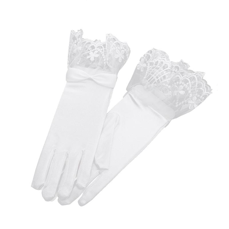 Women Bridal Elegant Wedding Short Gloves Mesh Satin Beaded Pearl Gloves Evening Dress Accessories