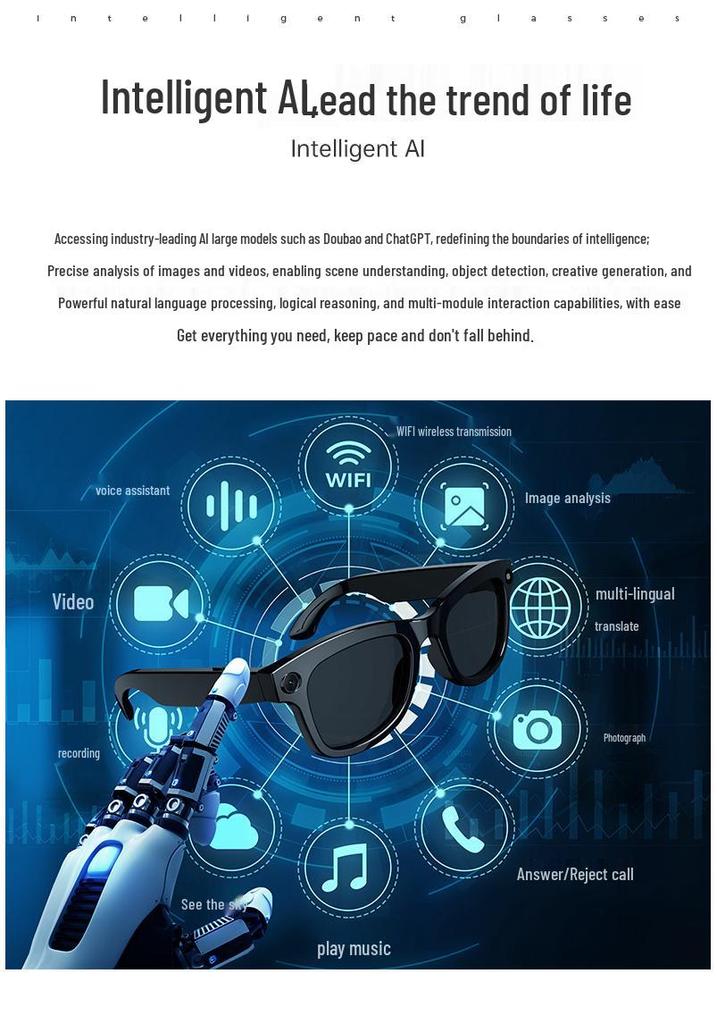Умные фото-очки с ИИ M01: Антивибрация, Голосовое управление, Bluetooth, Камера 500 МП для Фото и Видео
