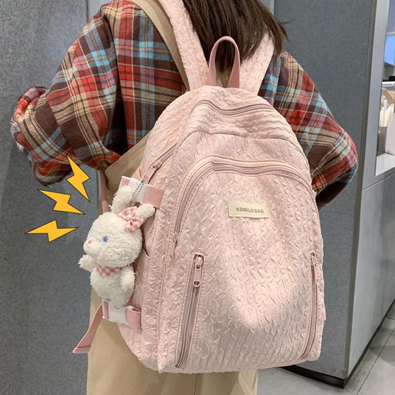 Students Backpack Large Capacity Waterproof Fashion Letter Solid Color Girls Teenage Casual Schoolbag Bookbag School Supplies