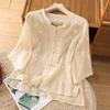 Spring/Summer Retro Chinese Cotton Linen Embroidered Women's Frog Button Cardigan