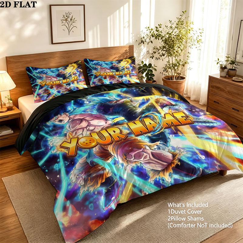 Dragon Ball Heroes Custom Name Pattern Bedding Quilt Set Quilt Cover Pillowcase Home Gift(1 * duvet cover + 2 * pillowcase, without core)
