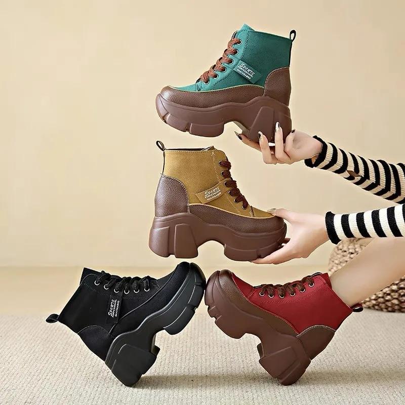 Fashion Women Winter Thick Soled New Boots Outdoor Casual Lace Up Shoes Fashion Walking Short Barrel Boot Comfortable Female Shoe Botas