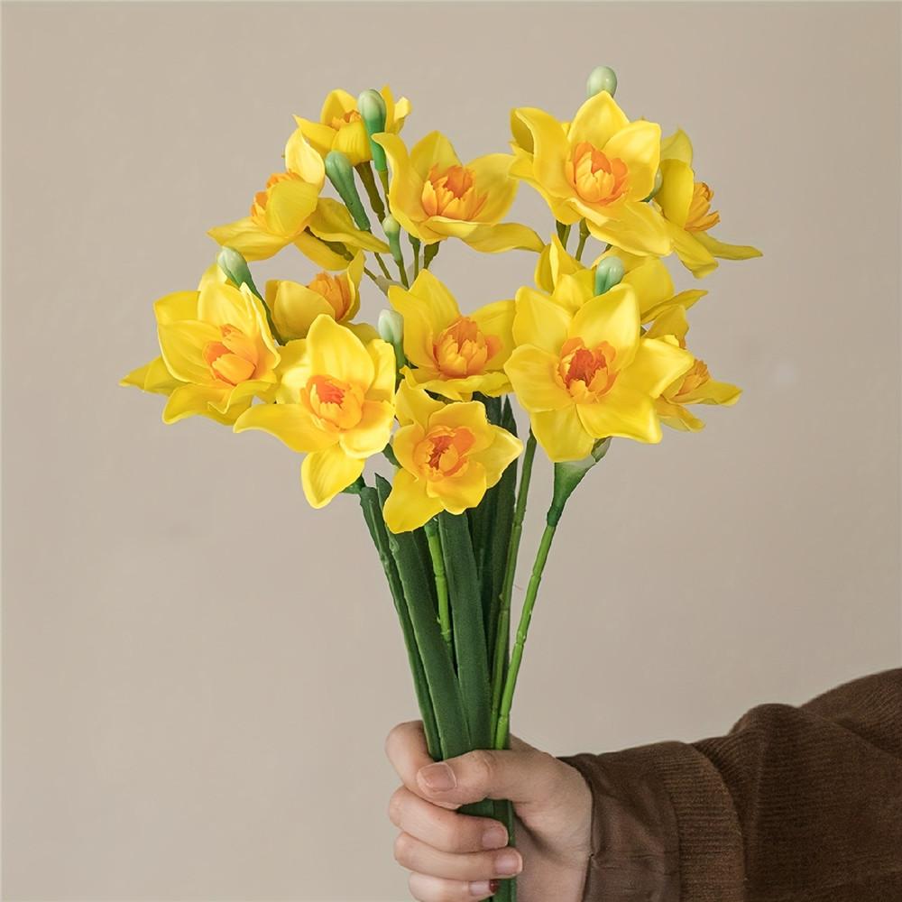 3/5 Pack Artificial Daffodil Swags Plastic Faux Narcissus Flower Bundle for Home Decor
