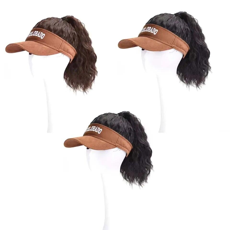 Шляпа парик с синтетическими волосами, летняя шляпа от солнца, бейсболка, короткие волнистые вьющиеся волосы для женщин, мода