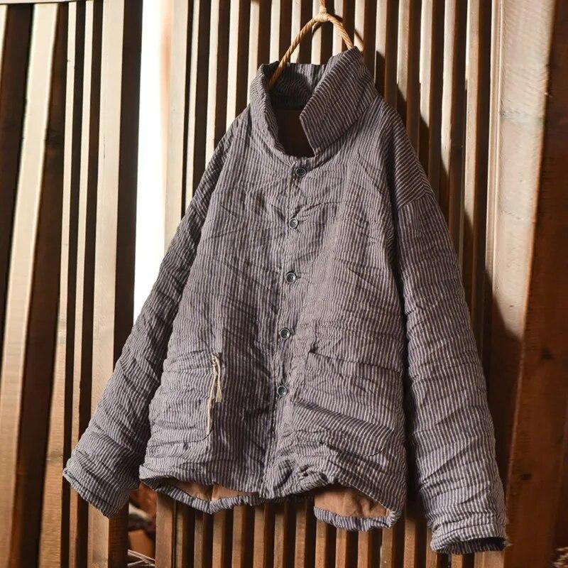 Johnature Женские парки в полоску в китайском стиле, весенние пальто на пуговицах, одежда с длинными рукавами, винтажные свободные парки