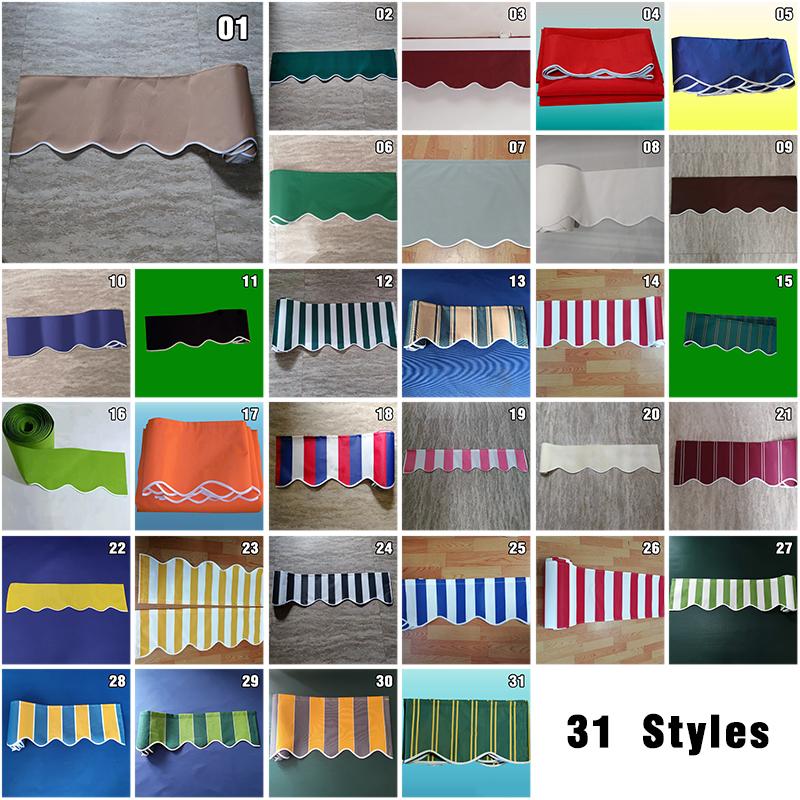 1M Retractable Patio Awning Replacement Fabric Windows Wavy Valance Durable Sunshade Canopy Cloth Waterproof Gray Beige Strips