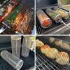 BBQ Basket Stainless Steel Rolling Grilling Basket Wire Mesh Cylinder Grill Basket Portable Round Outdoor Camping Barbecue Rack