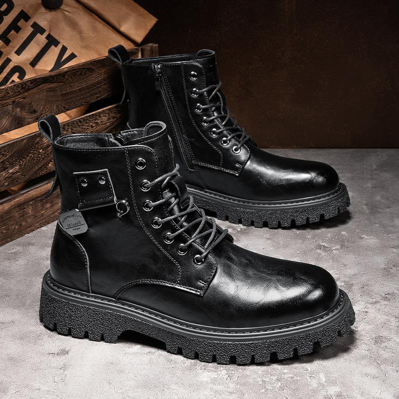 Качественные мужские ботинки с круглым носком, горячая распродажа, зимние повседневные кожаные уличные стильные ботильоны, модные британские нескользящие высокие ботинки