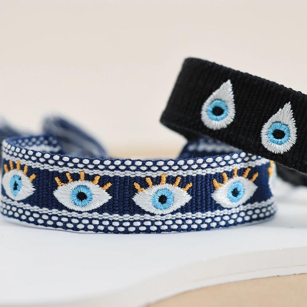 Складываемые плетеные браслеты-шармы, регулируемый веревочный браслет с синими глазами, женский, для девочек