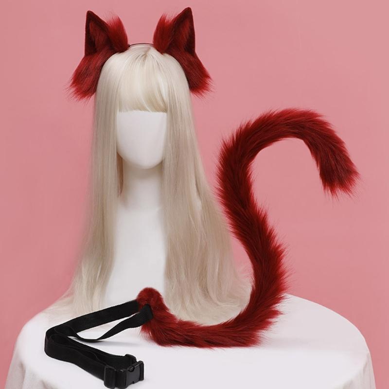 Cartoon Ears Tail Set Masquerade Halloween Cats Cosplay Party Costume Ear Hairhoop Headwear Lolita Accessories