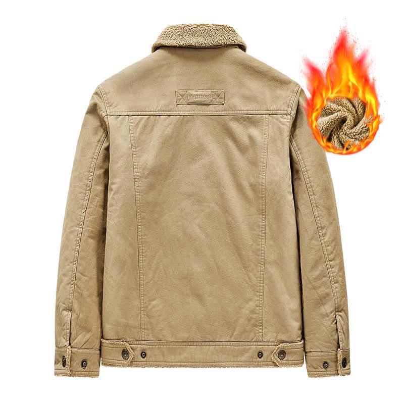 Men's Winter Lambskin Lapel Workwear Jacket - Plus Velvet, Large, Loose, Warm, Thickened Cotton Coat