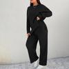Women Plus Size Ribbed Lounge Set Crew Neck Top Wide Leg Pants 2 Piece Outfit