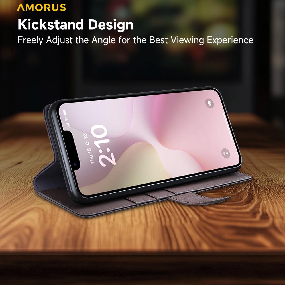 For iPhone 16e Stand Cases Calf Texture Genuine Split Leather Wallet Phone Cover