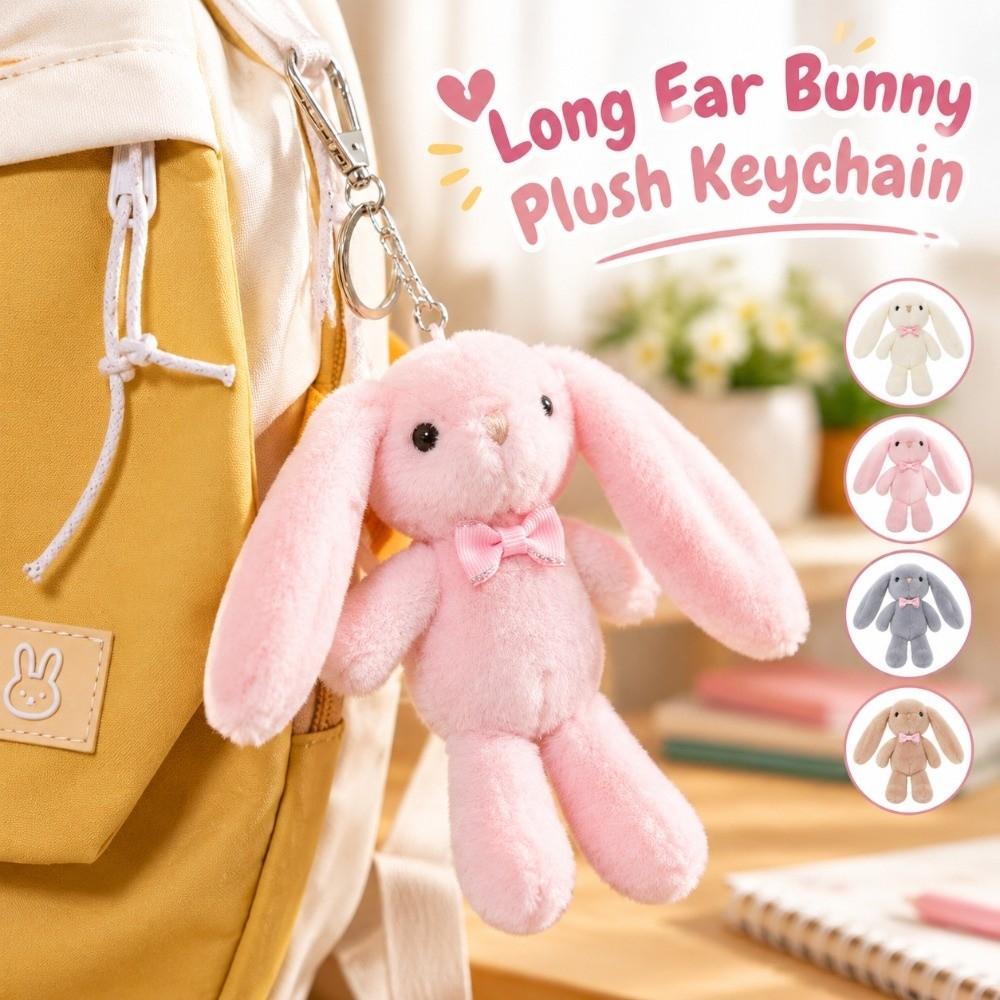 Soft Fluffy Plush Keychain Long Ear Rabbit Stuffed Animal Decorative Animal Doll Charm Gift Giving