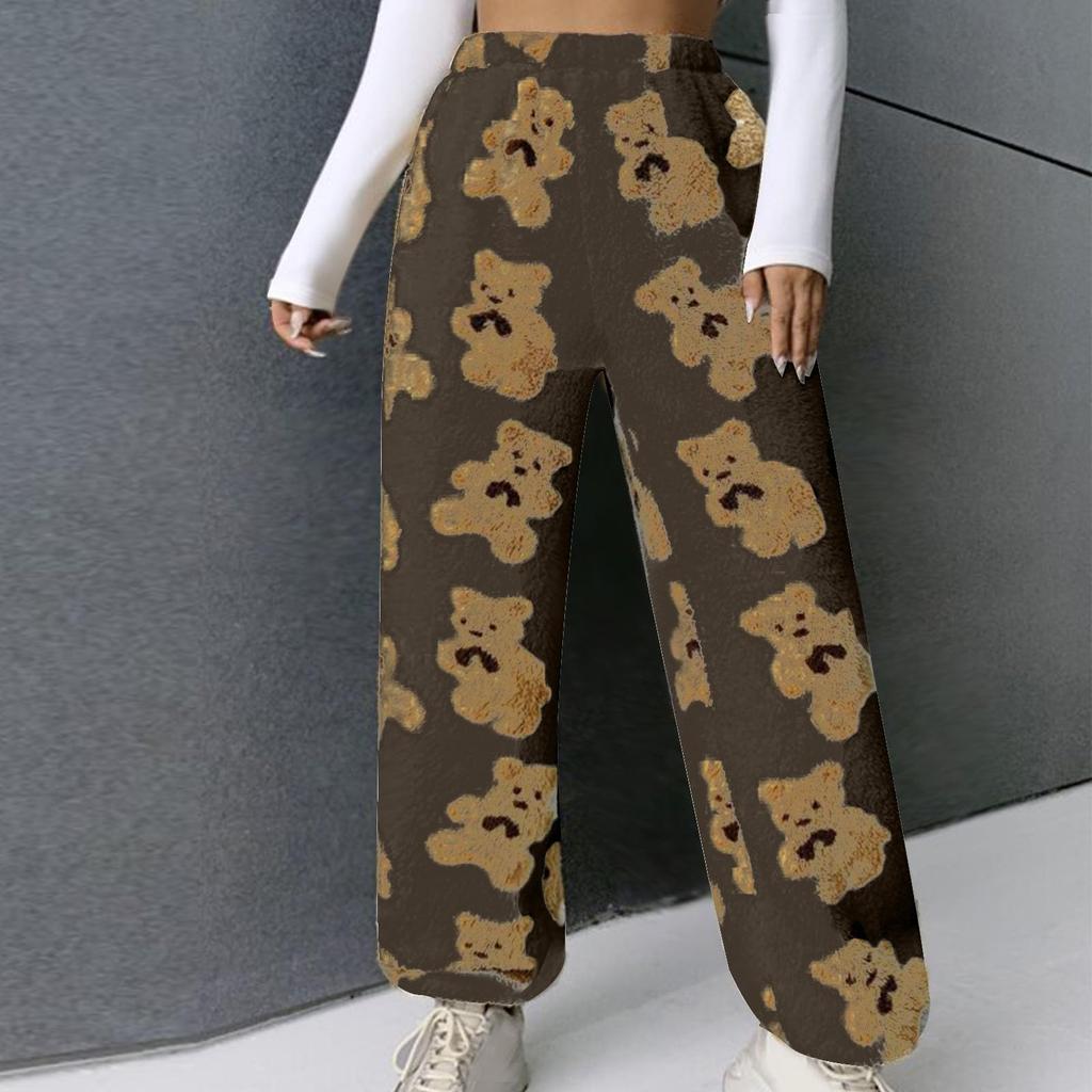 Women's Cute Teddy Bear Plush Pajama Pants, Soft, Fleece-lined, Warm, Comfortable Plush Pants, Casual Pants