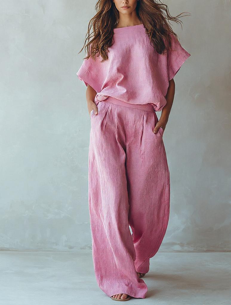 Summer European Style Casual Set Women Loose Fit Slimming Two Piece