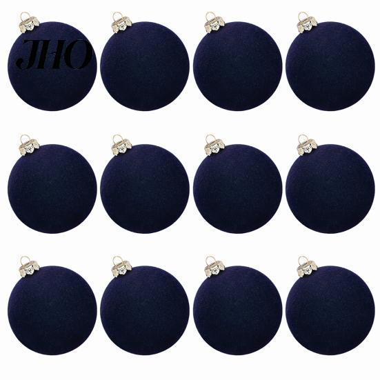 Luxurious Christmas Tree Ornaments 12 Pcs Velvet Ball 2.4 Inches Flocked Shatterproof Plastic High-quality Balls Xmas Hanging Decorations for Holiday
