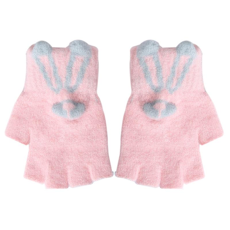 Мультяшные перчатки без пальцев, перчатки с зайчиками, полупальцевые перчатки, женские утолщенные зимние теплые перчатки, полупальцевые перчатки для студентов
