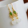 Hotan Jade Green White Jade Jade S925 Silver Inlaid Bead Earrings Fashion Simple Women's National Style Certificate