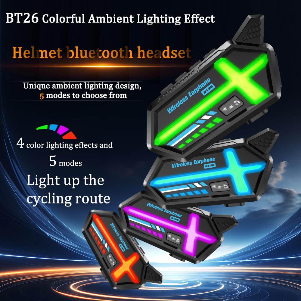 BT26 Motorcycle Helmet Intercom System 500m Range Waterproof Bluetooth Communication Headset