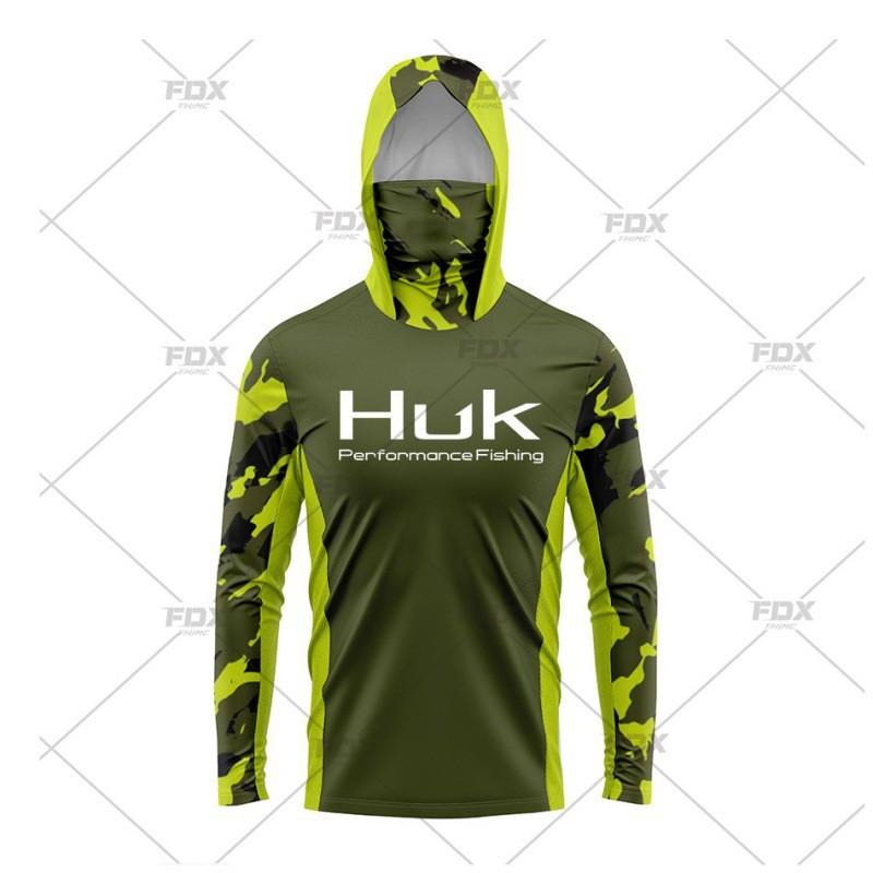 Mens Quick-Dry UPF 50 Sun Protection Fishing Shirt With Hood Face Cover Lightweight Breathable Long Sleeve T-Shirt