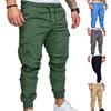 Fashion Men Casual Solid Color Pockets Waist Drawstring Ankle Tied Skinny Cargo Pants