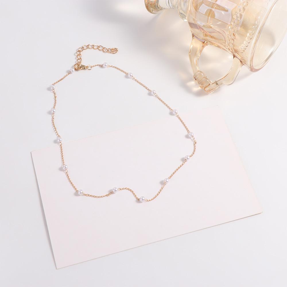 Женская цепочка на шею в корейском стиле, цепочка из бисера, короткое ожерелье на ключице, жемчужное колье, женское ожерелье