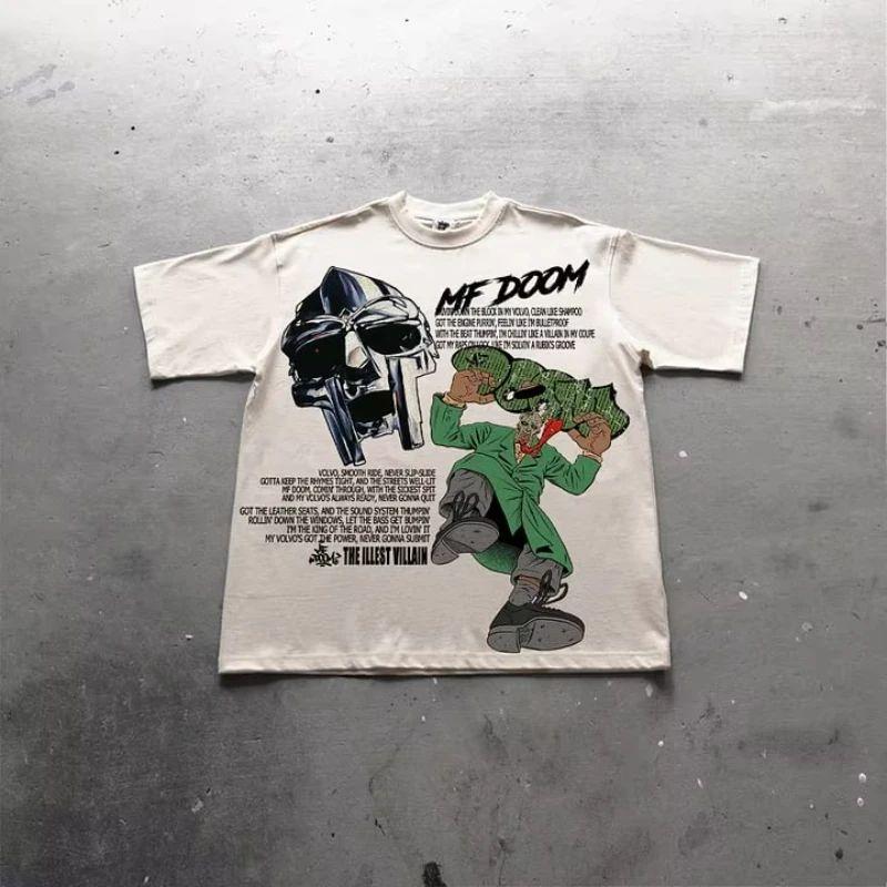 Разблокирует Уникальный Наряд, Любимый Модниками, Графические Футболки Винтаж Illest Villain Mf Doom Узор Хлопковая Мужская Футболка