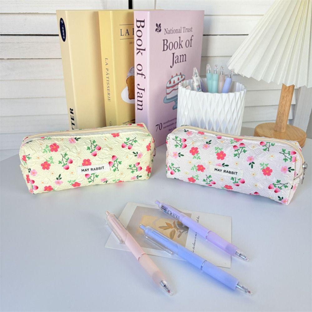 Multi-function Floral Pen Bag Large Capacity Makeup Bags Simplicity Bow Pencil Cases Travel