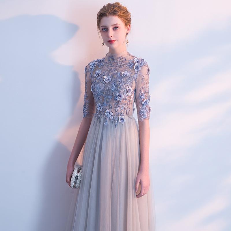Grey evening dress 1011 new host banquet slim sexy long performance graduation dress dress spring