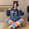 2025 Autumn Winter Warm Flannel Women Pyjamas Sets Thicken Coral Velvet Long Sleeve Cute Cartoon Sleepwear Flannel Pajamas Set for Young Girl